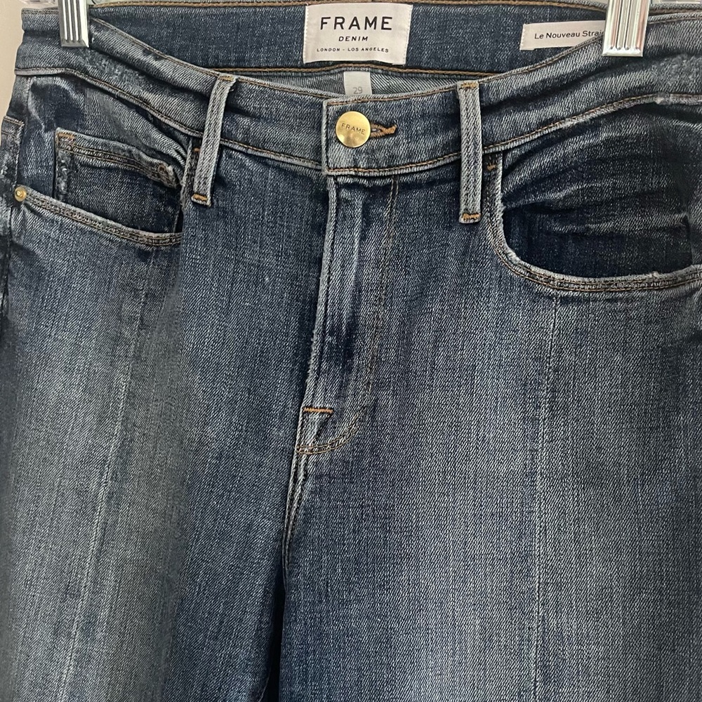 Frame Denim Blue Le Nouveau Straight Cropped Ankle Jeans with Split Hem - Picture 11 of 13